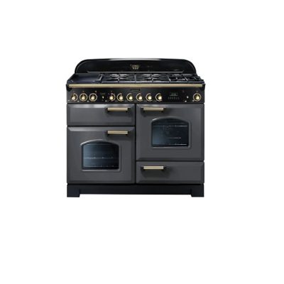 Rangemaster Classic Deluxe 110cm Dual Fuel Range Cooker-Slate/Brass