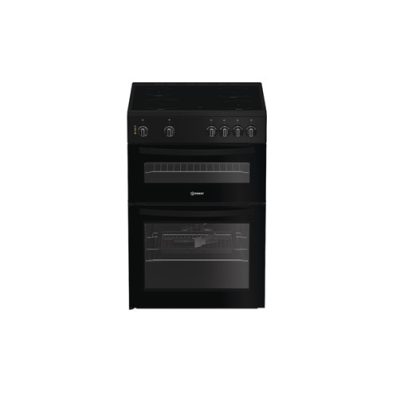 Indesit 60cm Double Electric Cooker with Ceramic Hob - Black | IDE6VMB
