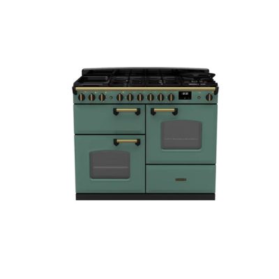 Rangemaster CLDLO110DFPMGR/AB1 Classic Deluxe 110cm Dual Fuel Range Cooker - Mineral Green with Antique Brass Trim