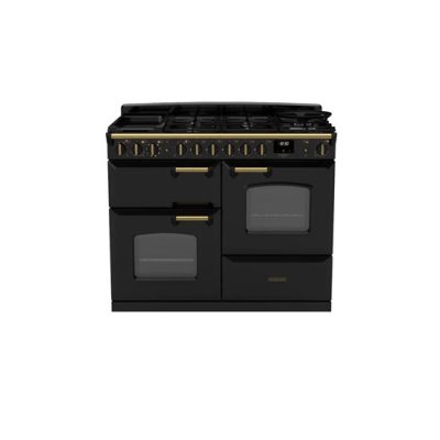 Rangemaster CLDLO110DFPGBL/AB1 Classic Deluxe 110cm Dual Fuel Range Cooker - Black with Antique Brass Trim